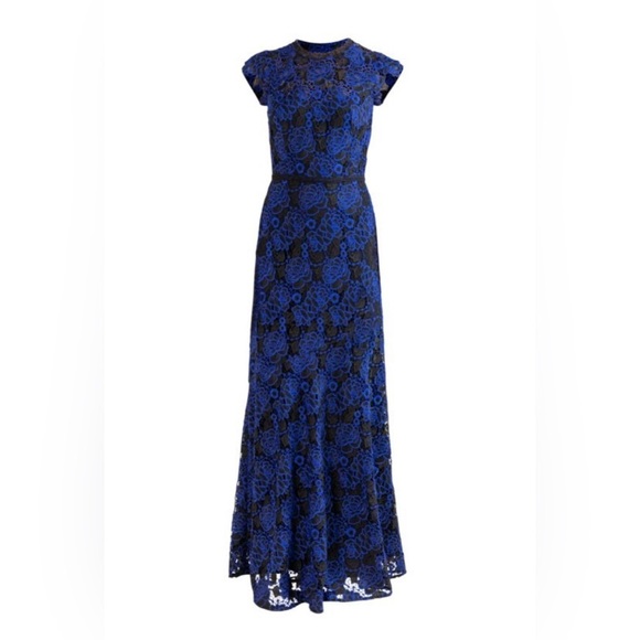 Shoshanna Midnight Raven Black Blue Floral Lace Dress Evening Gown Size 6 NWT - Picture 4 of 12